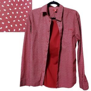 Guess Mens Wheat Print Red Button Down Shirt Size Small Logo Side Pocket Casual